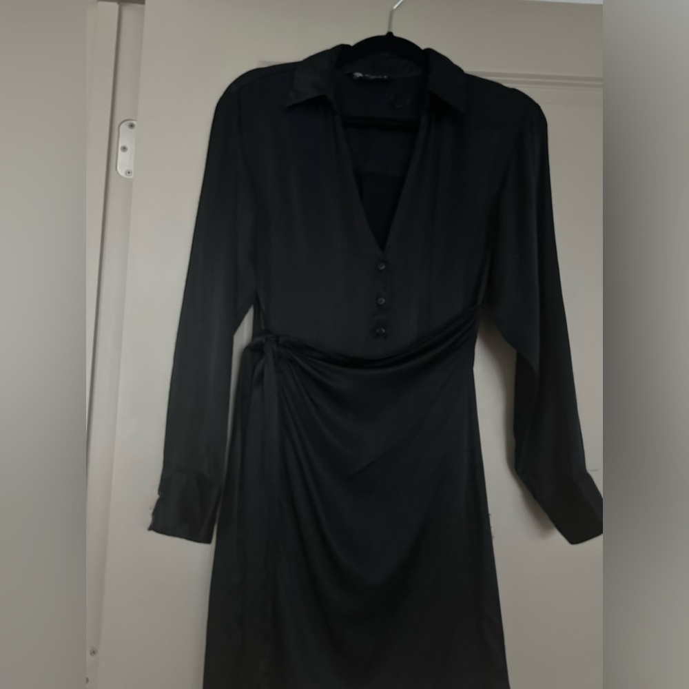 Zara Black Satin Wrap Dress